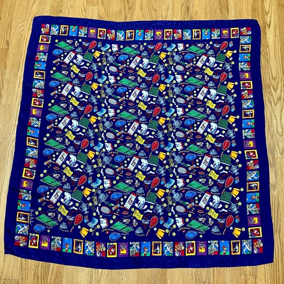 Vintage Nicole Miller Silk Scarf 42" US Open Tennis Collectible 1992 Rare - Picture 2 of 16